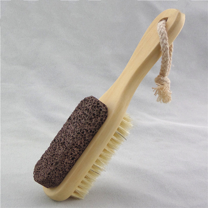 Wooden Foot Care Products Dead Skin Foot Scrubber Pumice Stone Brush 2 in 1 Brush Exfoliating Scrubber