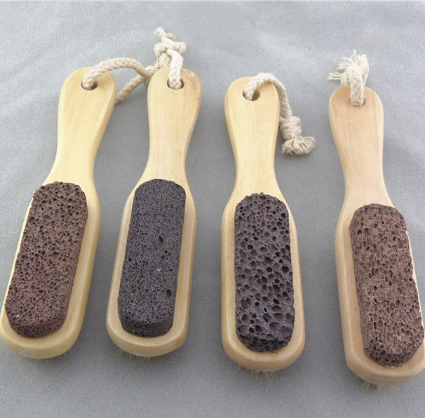 Wooden Foot Care Products Dead Skin Foot Scrubber Pumice Stone Brush 2 in 1 Brush Exfoliating Scrubber