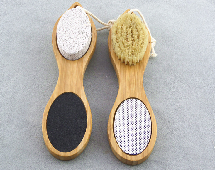 professional Steel Files Sandpaper Pumice Stone Boar Bristle bamboo scrub 4 in 1 shower brush foot cleaner file pedicure