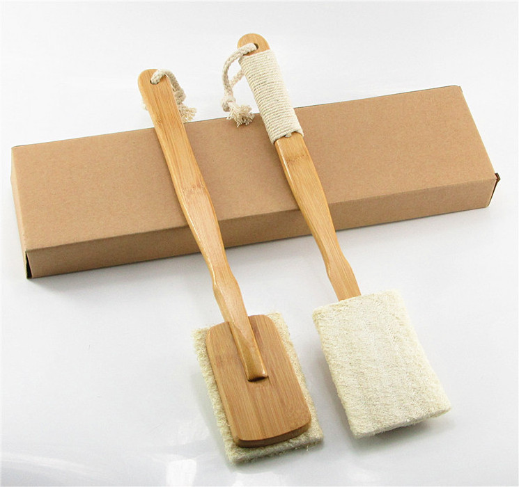 Natural Exfoliating Loofah Luffa Loofa Bath Brush On a Stick-With Long Wooden Handle Back Brush For Men & Women