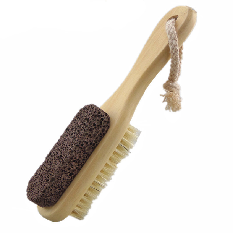 Wooden Foot Care Products Dead Skin Foot Scrubber Pumice Stone Brush 2 in 1 Brush Exfoliating Scrubber