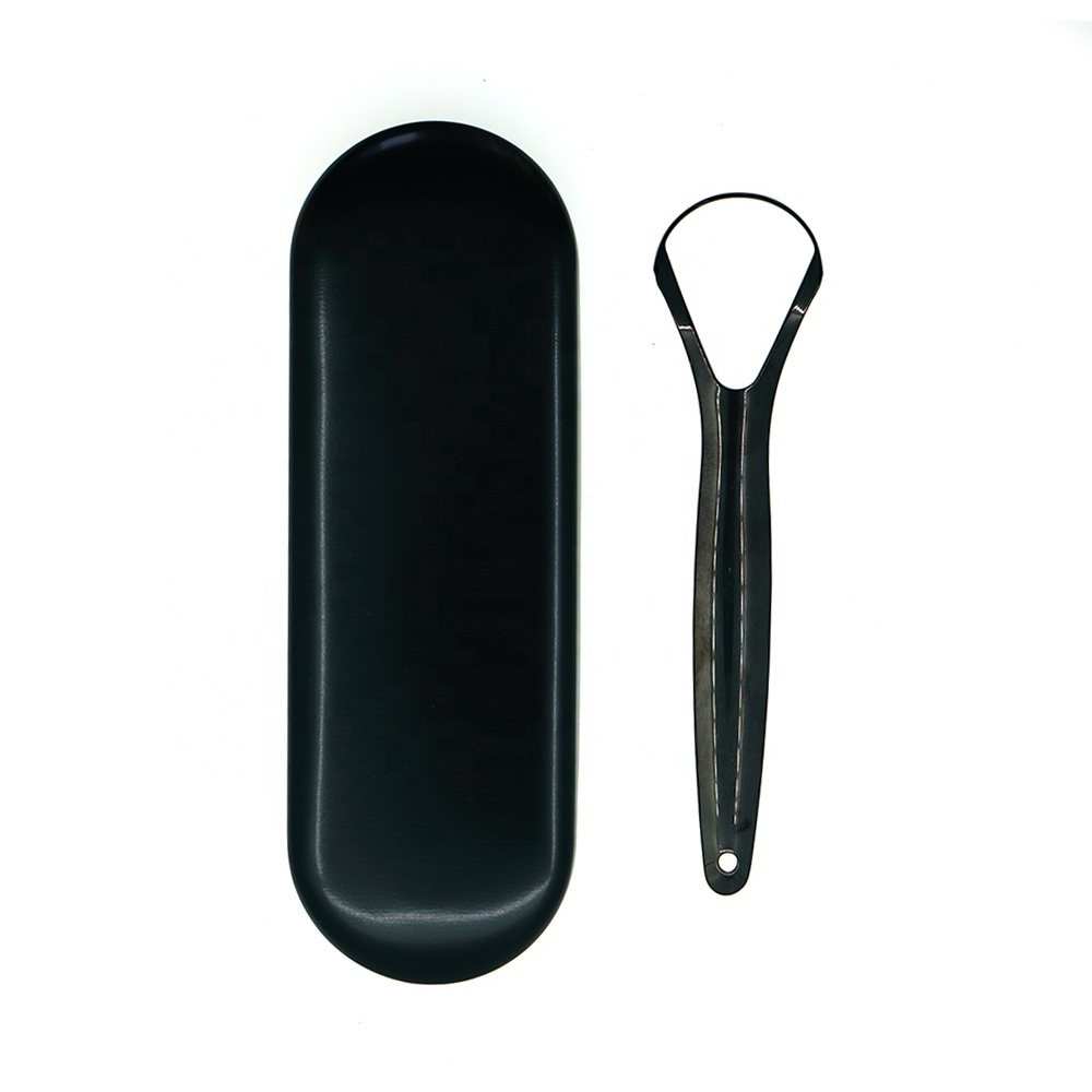 Professional Surgical Grade Stainless Steel Black Plated Color Wide and Strong Handle Tongue Cleaner 304 Tongue Scraper