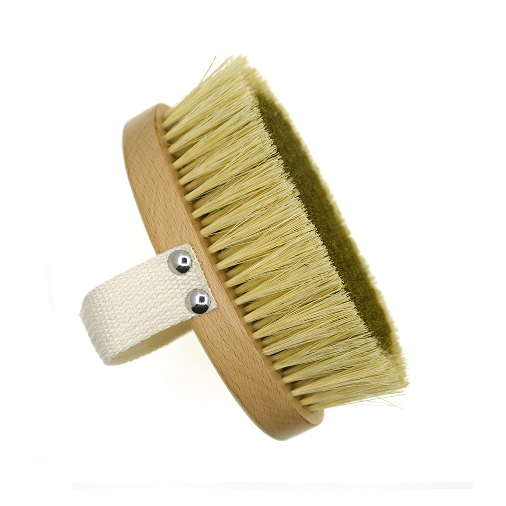 Skin Care Natural Wooden Oval Handle Sisal Bristle Exfoliating Massage Shower Brush Ultra Long High Ionic Copper Bristles