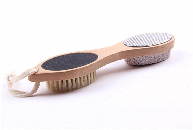 Custom Bamboo Handle Wood Boar Bristle Dead Skin Scrubber 4 In 1 Pumice File Bath Shower Foot Cleaning Scrubber Brush