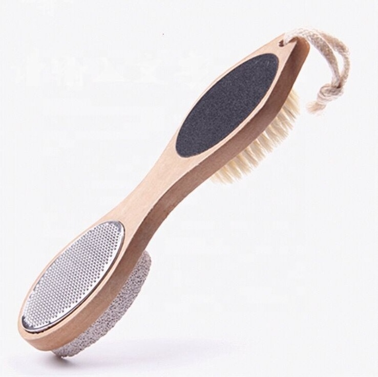 professional Steel Files Sandpaper Pumice Stone Boar Bristle bamboo scrub 4 in 1 shower brush foot cleaner file pedicure