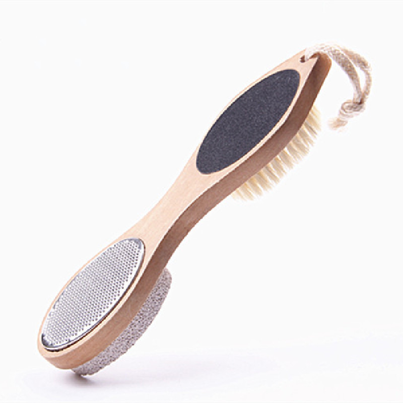 Custom Bamboo Handle Wood Boar Bristle Dead Skin Scrubber 4 In 1 Pumice File Bath Shower Foot Cleaning Scrubber Brush