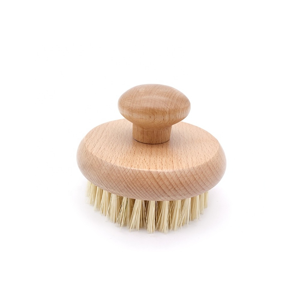 Round Wooden Back Shower Hook Bath Knob Body Brush Wholesale