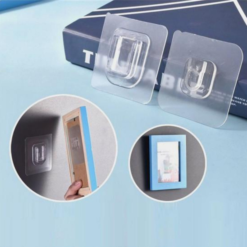 Waterproof Removable Double-Sided Adhesive Plastic Solid Transparent Wall Mounted Sticky Hanging Hook