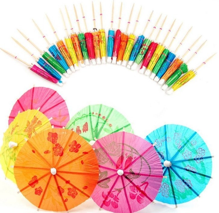 Hot selling Straws Palm Tree Glass Decorative Cut Giwan Hawaiian Party Paper Umbrella Cocktail Picks For Drink with low price