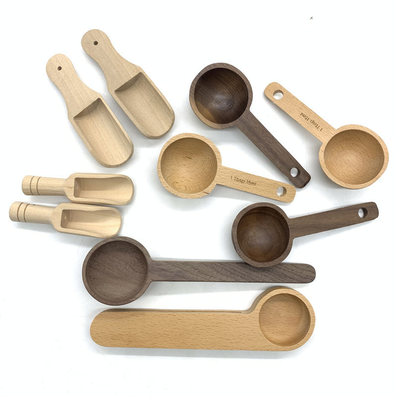 2024 Hot selling Customized Logo Long Handle Natural Beech Wood Coffee Measuring Spoon with Bag Clip