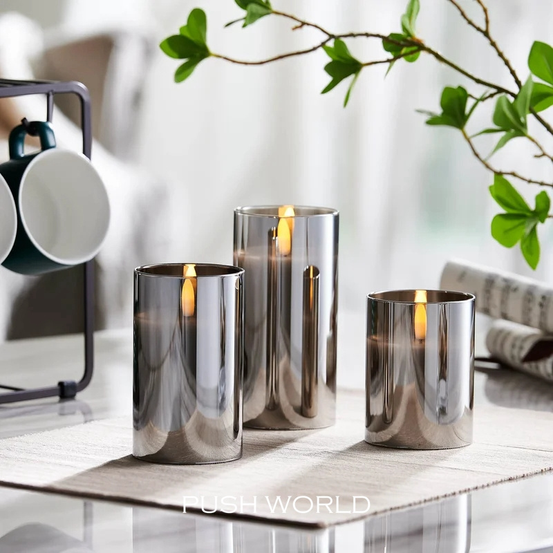 hot selling Fashion luxury custom glass pillar Led flickering flameless candles