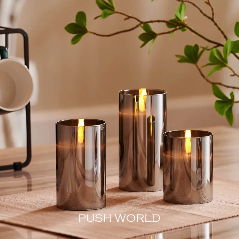 hot selling Fashion luxury custom glass pillar Led flickering flameless candles