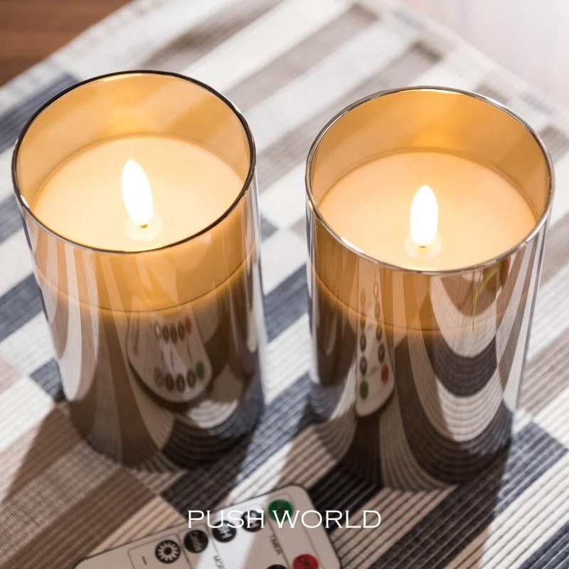 hot selling Fashion luxury custom glass pillar Led flickering flameless candles