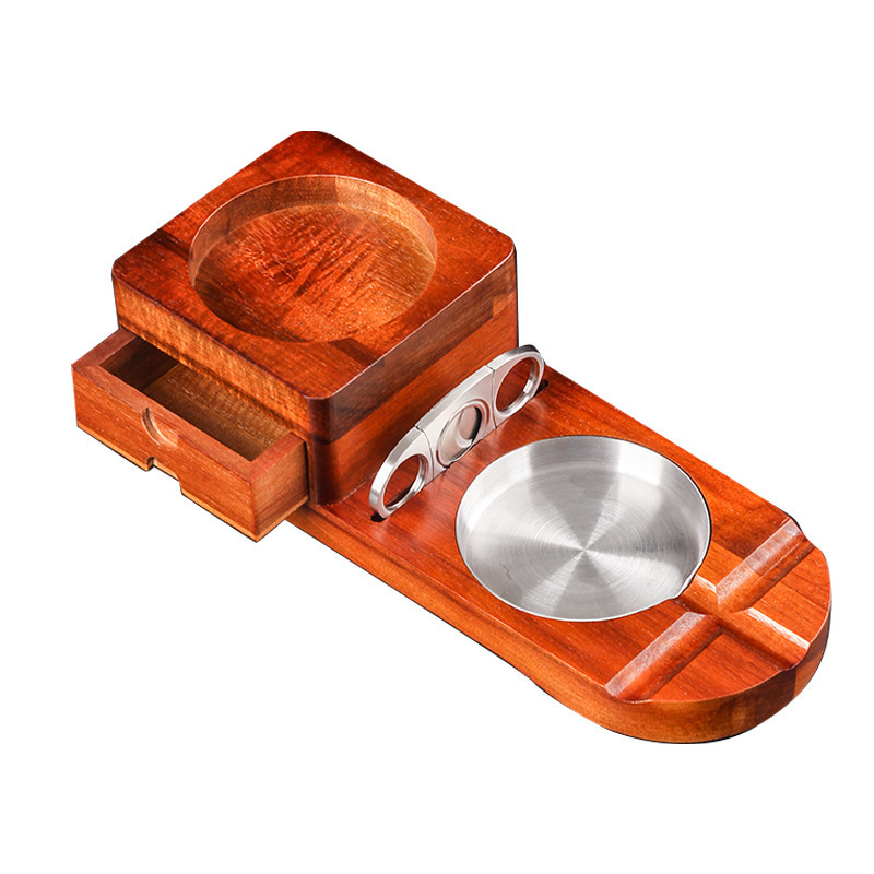 Wholesale High Quality Wooden Cigar Ashtray Accessories Set With Whiskey Glass Cup Novelty Gift Set For Men