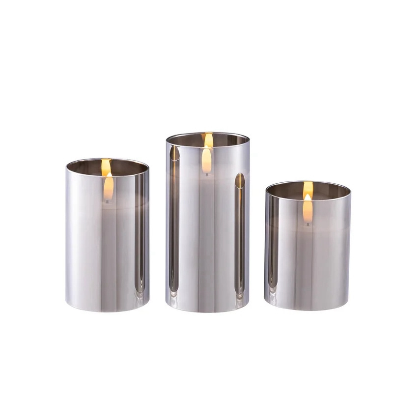 hot selling Fashion luxury custom glass pillar Led flickering flameless candles