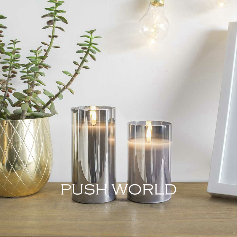 hot selling high quality flameless led candle grey gold glass pillar candles