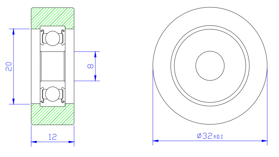 Small nylon cabinet roller wheel with bearings BS60832-12 8x32x12 sliding shower wardrobe door roller for sliding window