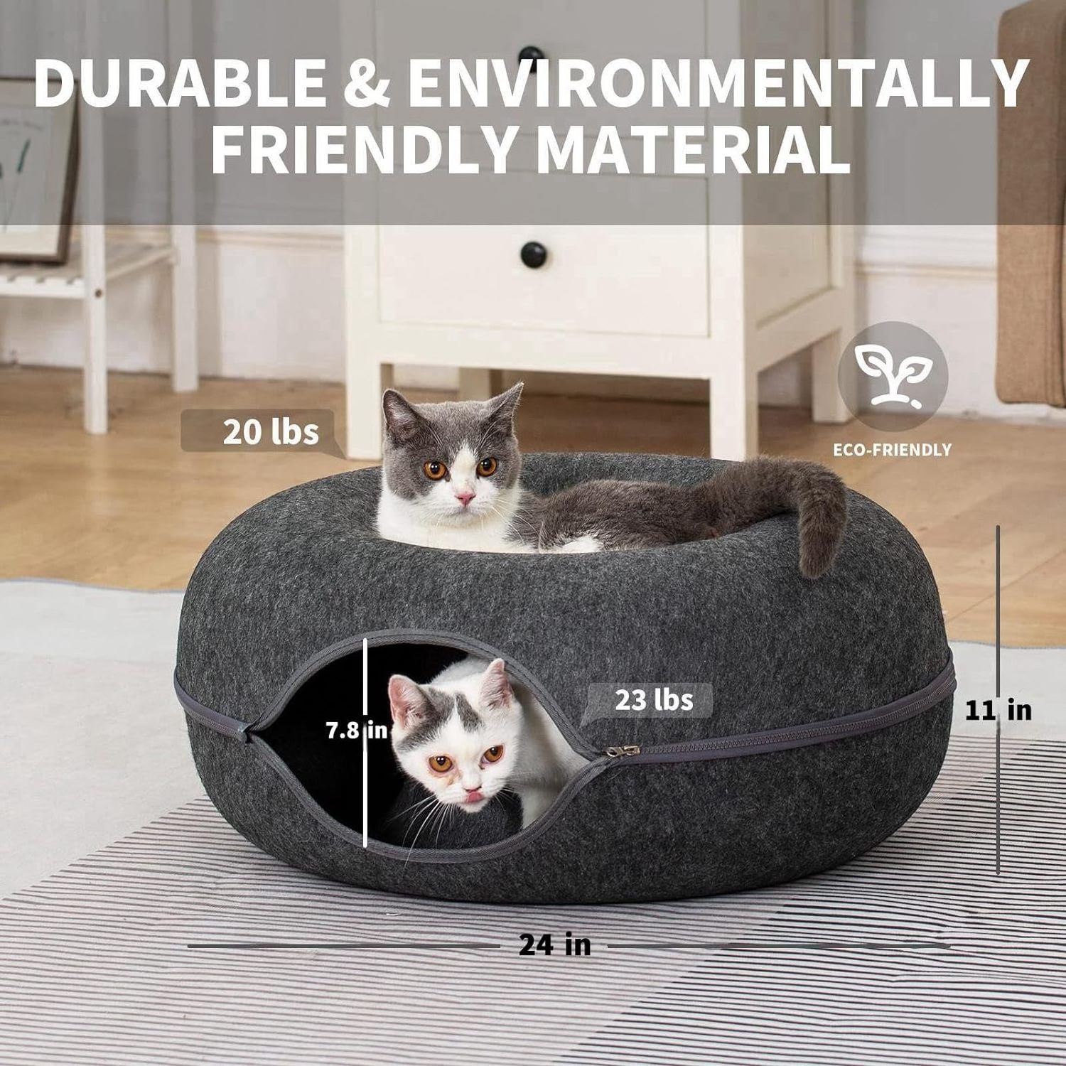 Fleeced Sleep Cozy Cat Donut Tunnel Bed Scratch Detachable Washable Peekaboo Cat Cave for Multiple & Large Cats