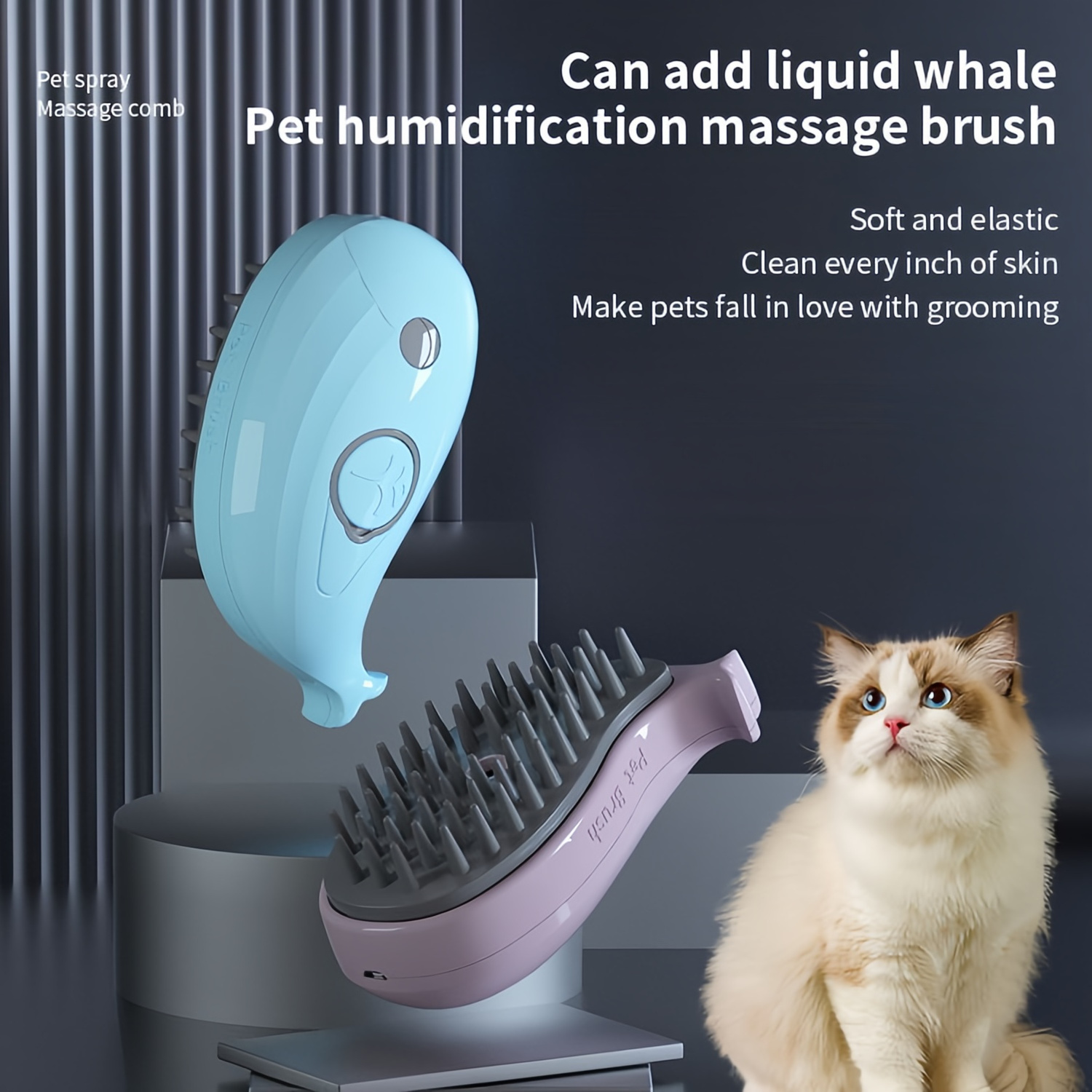 Custom Whales 3 In1 Steamy Pet Hair Removal Comb Steaming Cleaning Massage Cat Steam Brush for Dogs Cats