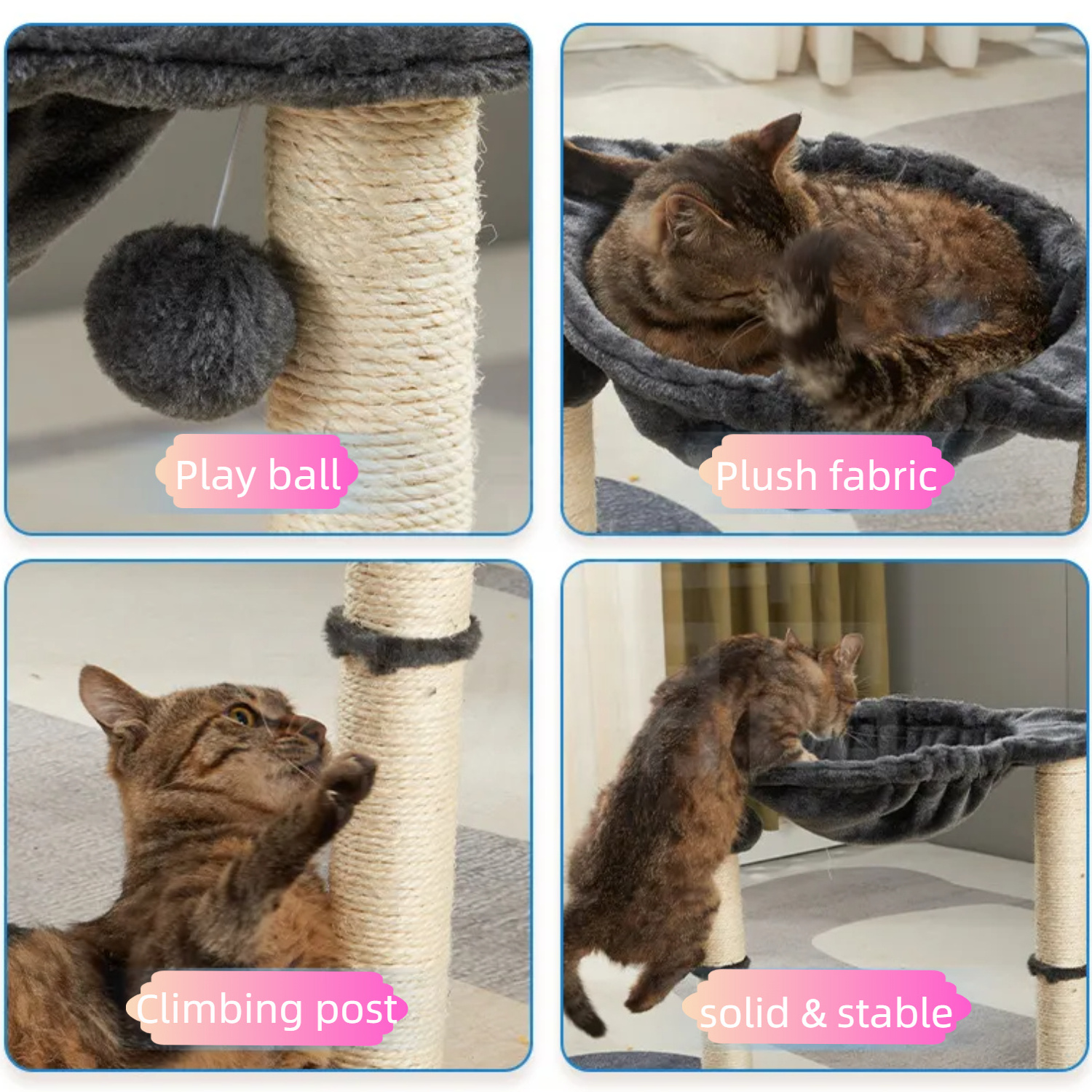 Factory Wholesale Modern Luxury Cat Scratcher Tower Scratching Post Sisal short Plush Stable Cat Tree