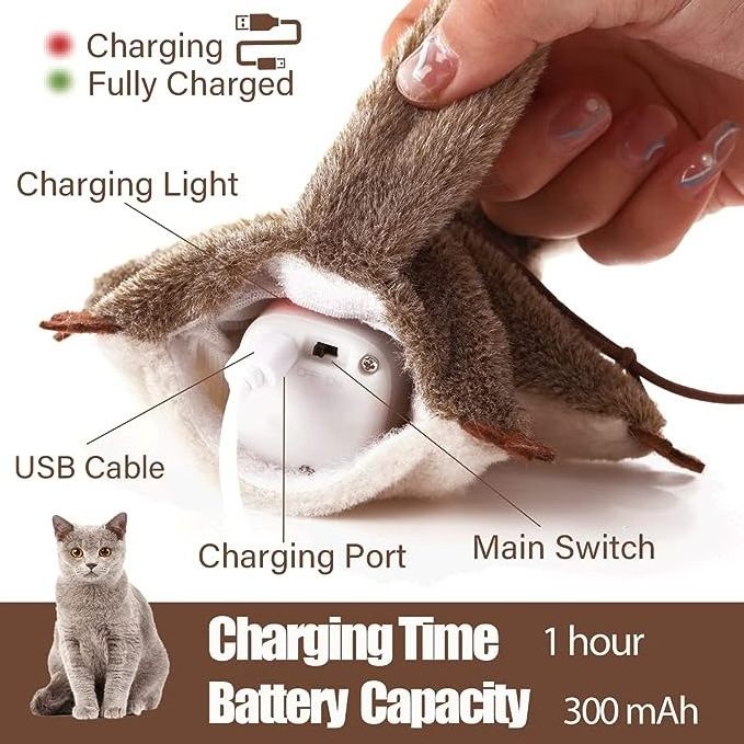 Pet Interactive Movement Toys Rechargeable Automatic Flying Squirrel Flapping Bird Cat Toy with Catnip