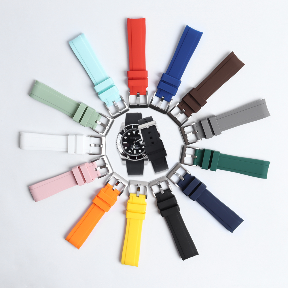 High Quality Silicone Watch Straps 20mm 22mm Factory Wholesales Curved End Silicone Watch Bands for Rolex watch