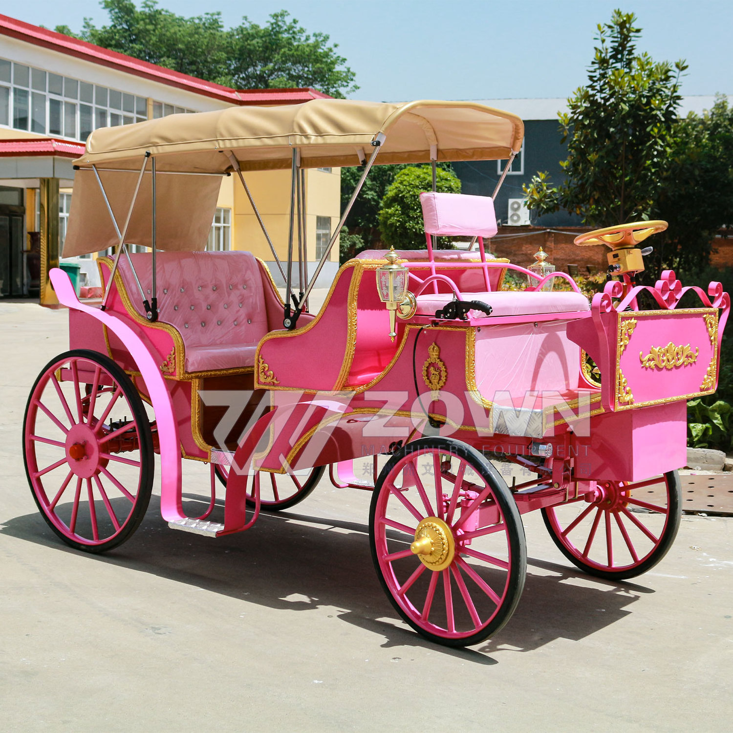 Hot selling pink luxury marathon carriage royal electric car new wedding carriage trailer carriage manufacturer for sale