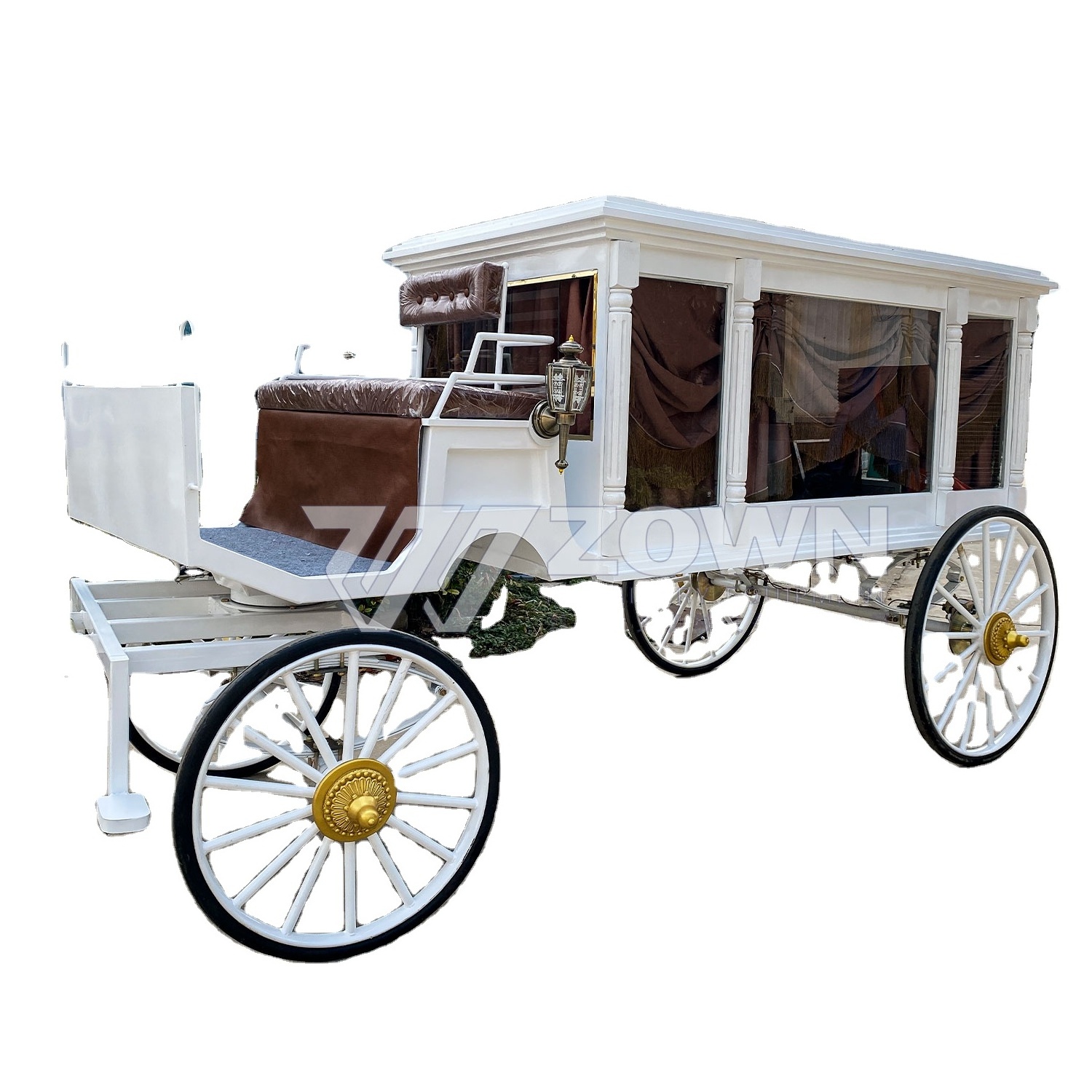 The latest white horse-drawn hearse and carriage, retro white theme horse-drawn hearse, antique white funeral carriage