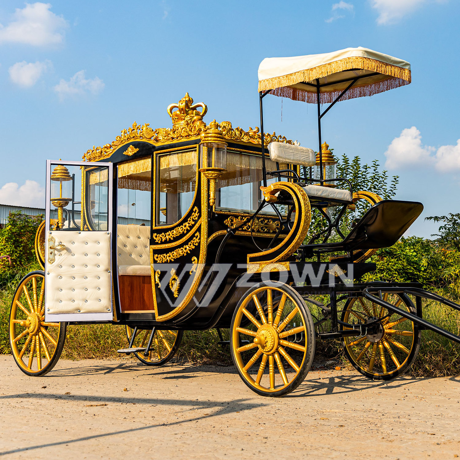 Factory Directly Customized Electric Horseless Carriage Fashionable Royal Horse Drawn Carriage for Sale