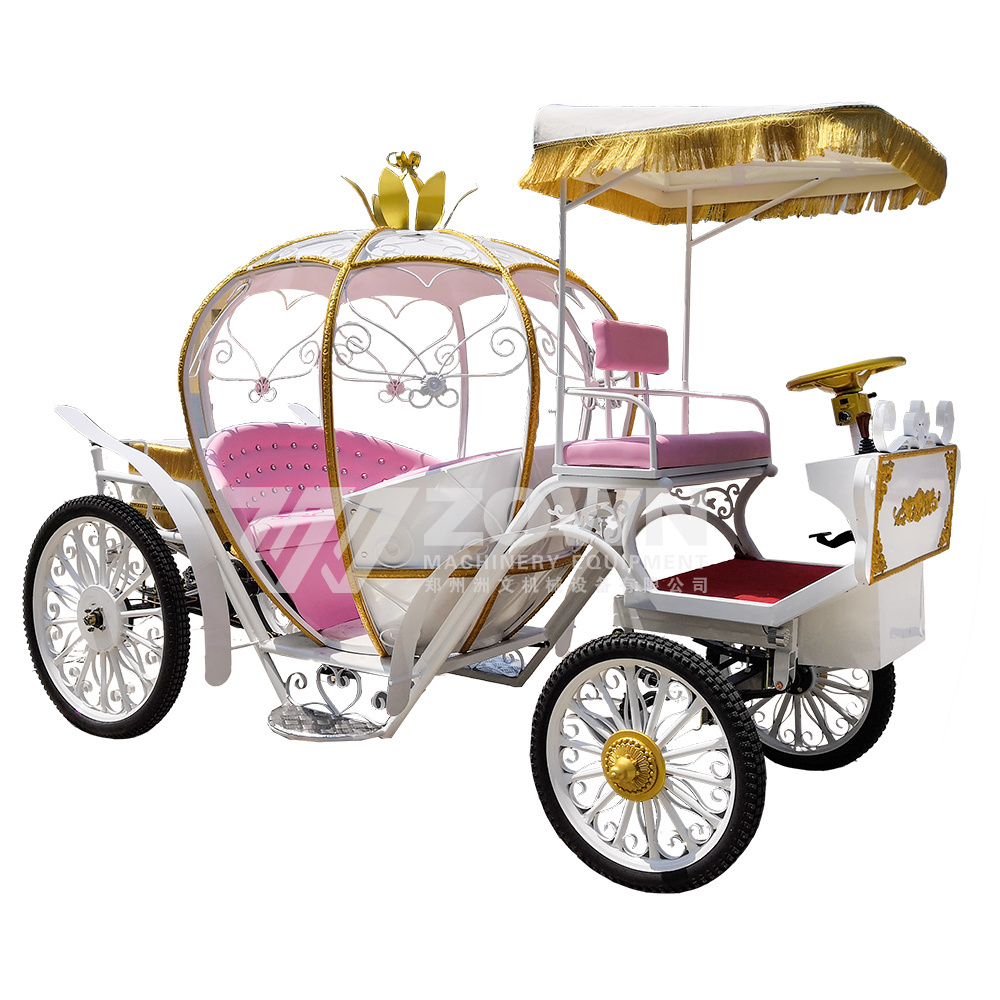 Wedding parties can ride in a white pumpkin carriage