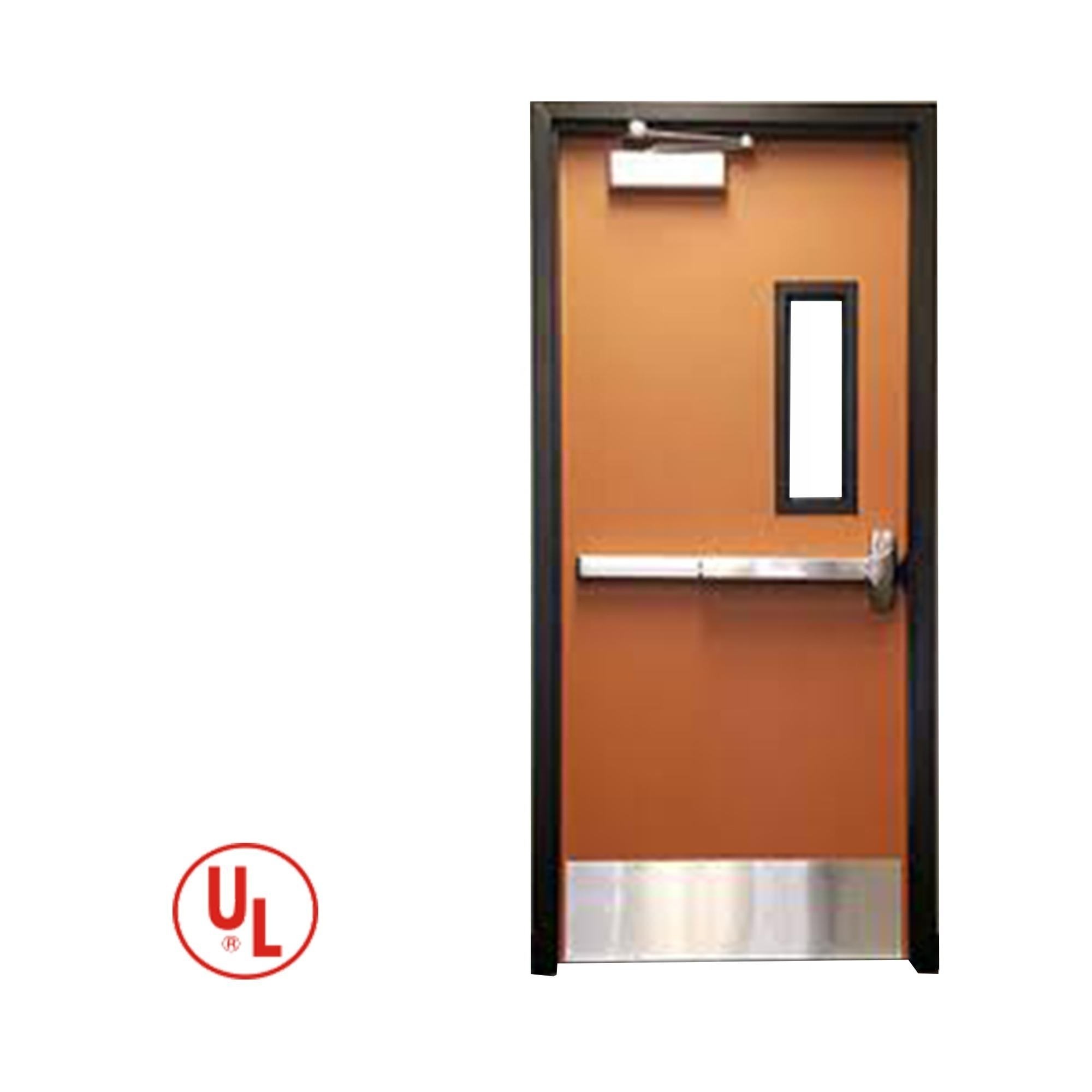 Fire Rated Steel Hollow Metal Commercial Door With Panic Push Bar And Glass