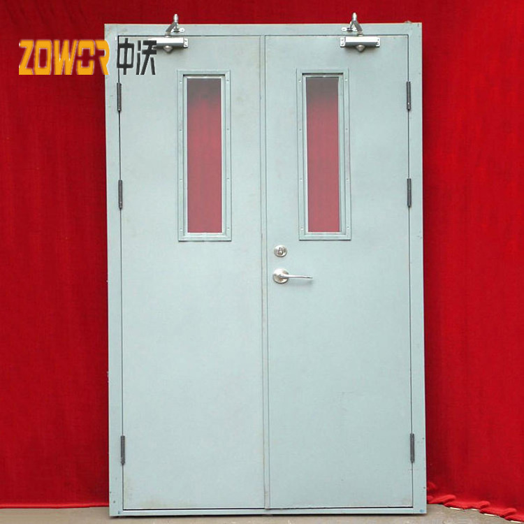 China Manufacturer Industrial Industry Commercial Security Emergency Exit Double Entry Galvanized Steel Doors with-Vision Panel