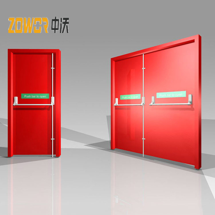 China Manufacturer Industrial Industry Commercial Security Emergency Exit Double Entry Galvanized Steel Doors with-Vision Panel