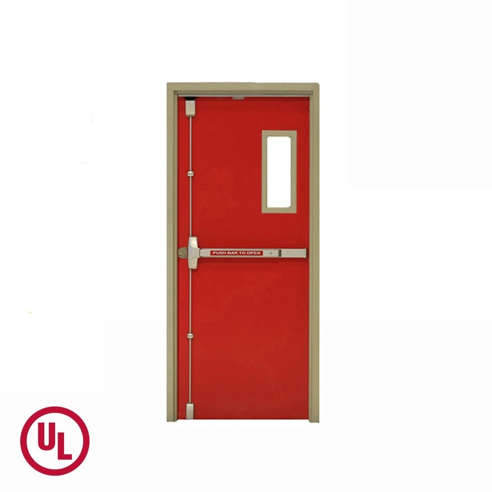 Fire Rated Steel Hollow Metal Commercial Door With Panic Push Bar And Glass