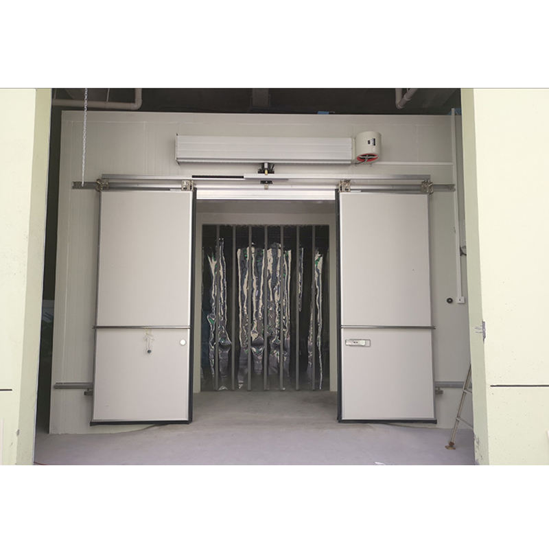 Fire proof Insulated PU Foam Sandwich Panel Stainless Steel Electric Double-opening Cold Storage Room Sliding Doors