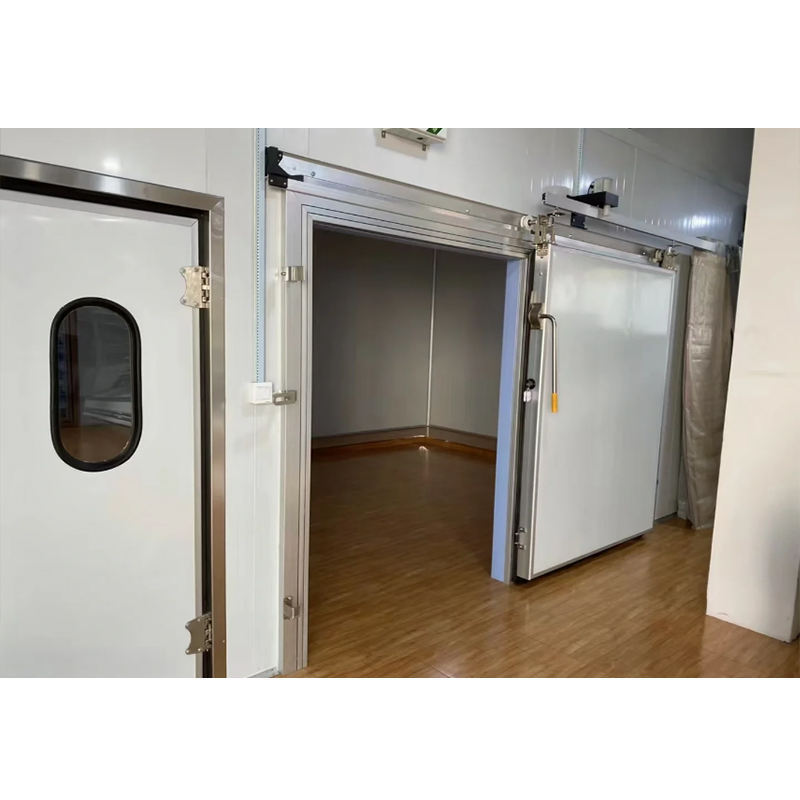 Fire proof Insulated PU Foam Sandwich Panel Stainless Steel Electric Double-opening Cold Storage Room Sliding Doors