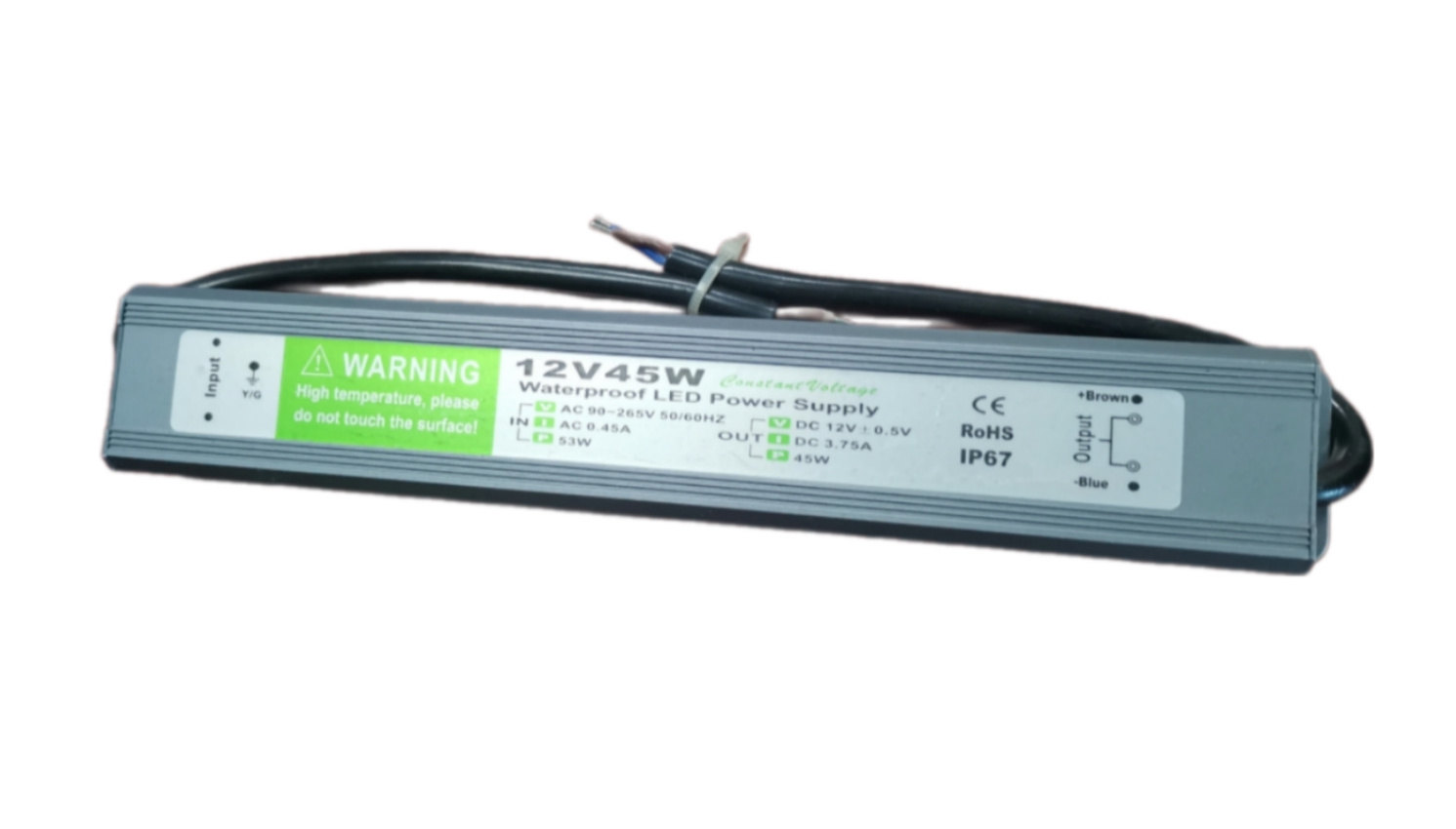 High quality 12v 45w IP67 waterproof led power supply AC90-265v Aluminum housing led driver