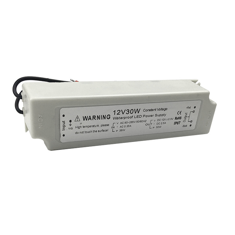 12V 30W  LED Driver Waterproof IP67 plastic case no ground AC DC LED power supply