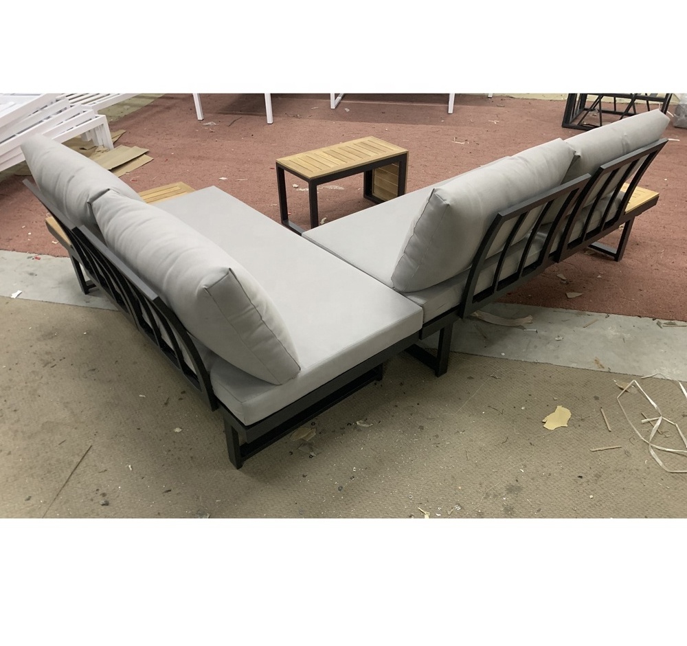 Promotion space saving economic KD outdoor garden furniture sectional L shape multifunctional aluminum sunbed sofa set