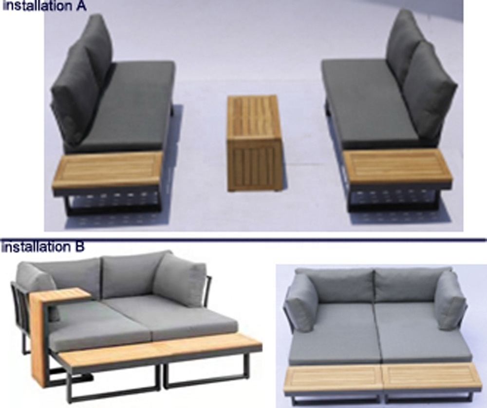 Promotion space saving economic KD outdoor garden furniture sectional L shape multifunctional aluminum sunbed sofa set