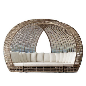 Outdoor good quality half round rattan daybed wicker patio furniture daybed with soft cushion/garden sunbed