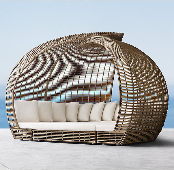 Outdoor good quality half round rattan daybed wicker patio furniture daybed with soft cushion/garden sunbed