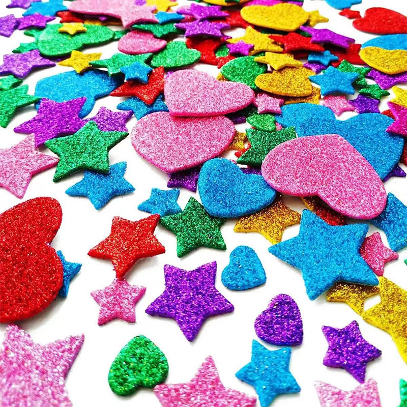 Home Decoration Stickers Glitter Adhesive Loves and Stars Kid's Arts Stickers for Craft Supplies Greeting Cards Wall