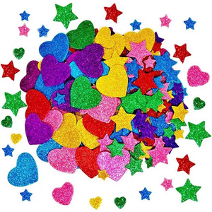 Home Decoration Stickers Glitter Adhesive Loves and Stars Kid's Arts Stickers for Craft Supplies Greeting Cards Wall