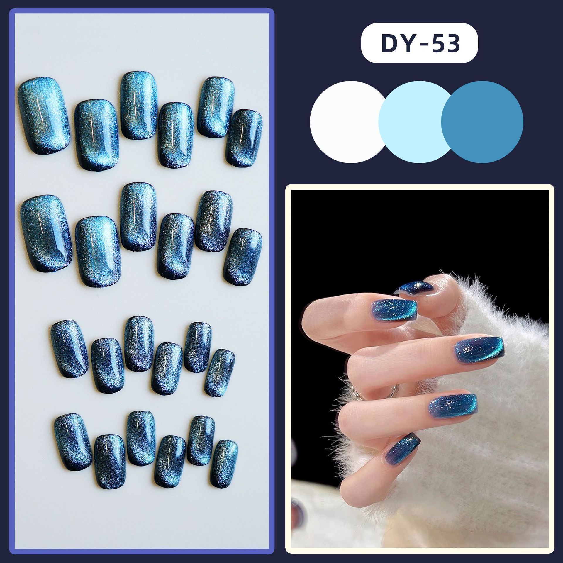 24Pc Acrylic Glamnetic Press on Nails Cat Eye Square French Tip False Nails Press on with Glue Sticker and Nail File