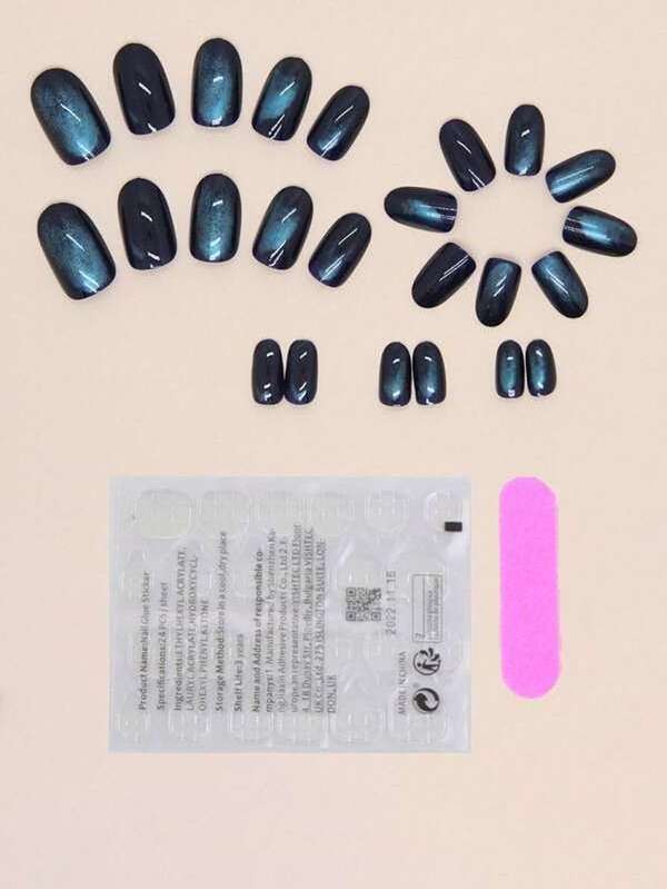 24Pc Acrylic Glamnetic Press on Nails Cat Eye Square French Tip False Nails Press on with Glue Sticker and Nail File