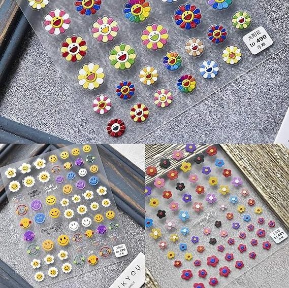 New Sunflower Nail Art Sticker Decals 5D Embossed Summer Sun Happy Flower Rainbow Nail Art Decoration Customized Nail Sticker