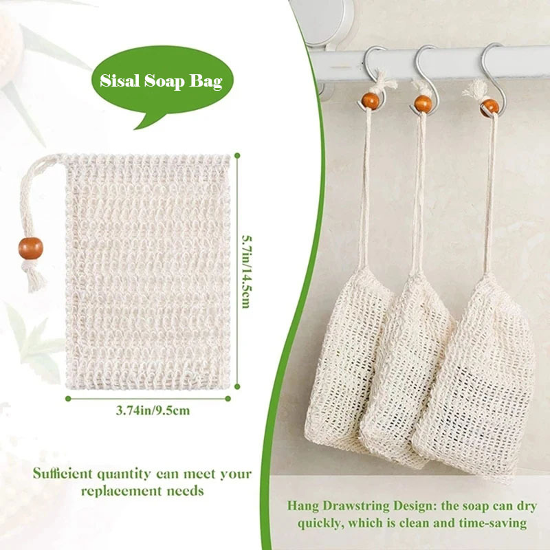 Natural Sisal Soap Saver Bag Exfoliating Soap Mesh Bag for Homemade Soap Custom Printed Logo Packaging Bag