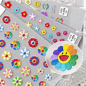 New Sunflower Nail Art Sticker Decals 5D Embossed Summer Sun Happy Flower Rainbow Nail Art Decoration Customized Nail Sticker