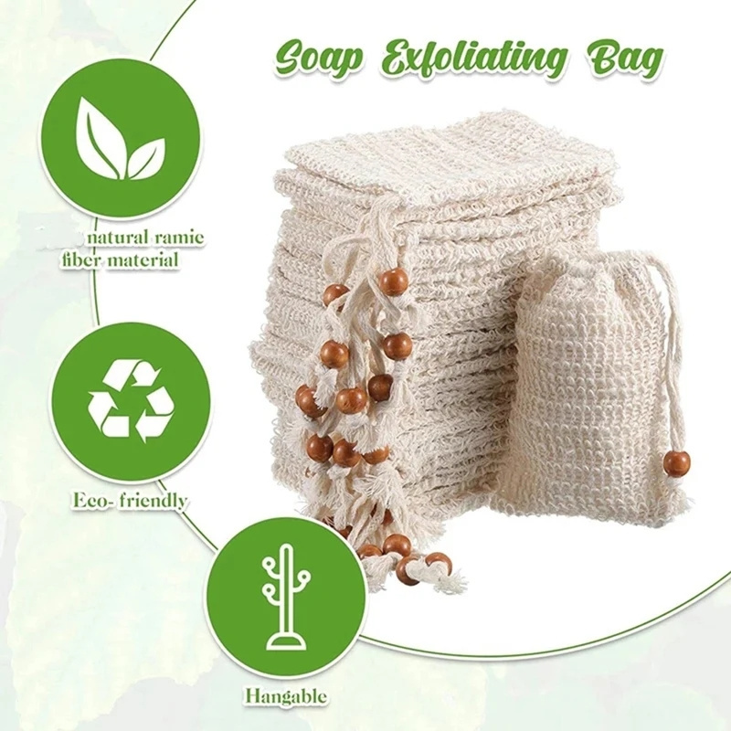 Natural Sisal Soap Saver Bag Exfoliating Soap Mesh Bag for Homemade Soap Custom Printed Logo Packaging Bag